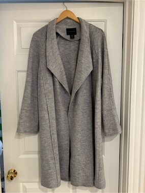 Tahari Women's Gray Open-Front Knit Sweater Coat Large